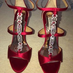 Badgley Mischka Red Satin strapping heels